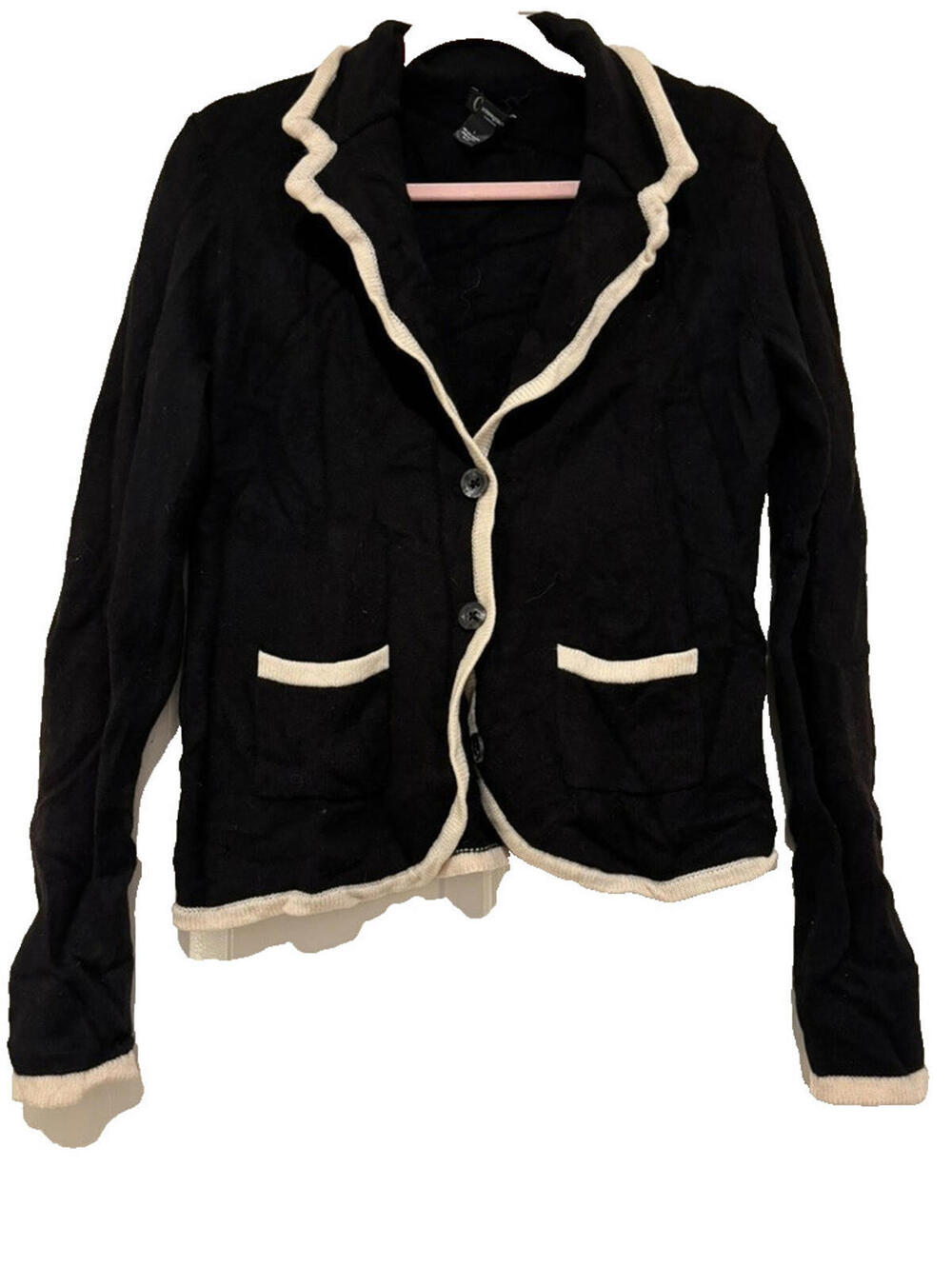Bloomingdale's black cashmere button down cardigan sweater sz‎ L 2 ply #3327
